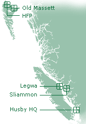 Map of British Columbia Coastal Forest Products Operations